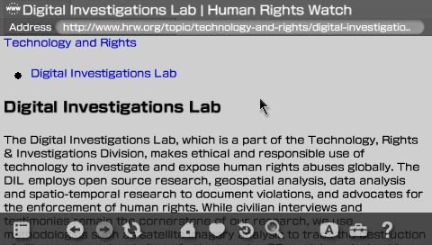 Human Rights Watch rendered on the PSP browser
